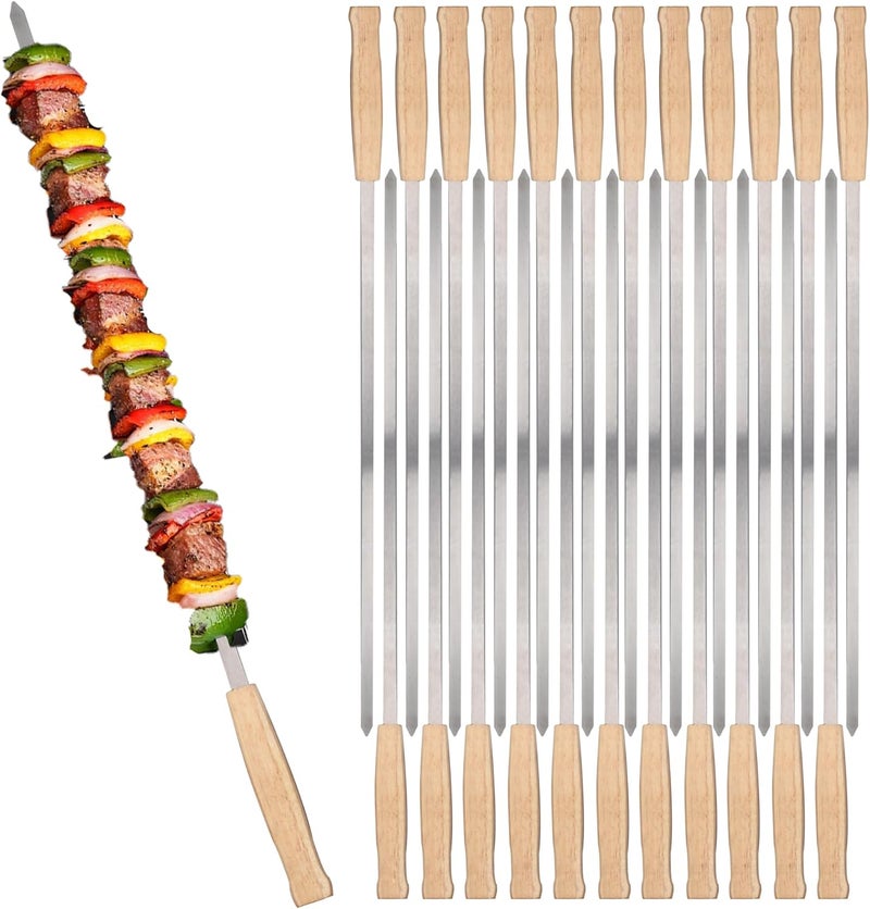 HONSHEN 17-Inch 24 Pack Long Flat BBQ Skewers, 3/8 Inch Stainless Steel Wide Blade with hardwood Handle barbecue skewers for Grilling Meat,Chicken,Shrimp,Vegetables (17Inch Flat BBQ Skewers 24p) - Image 1